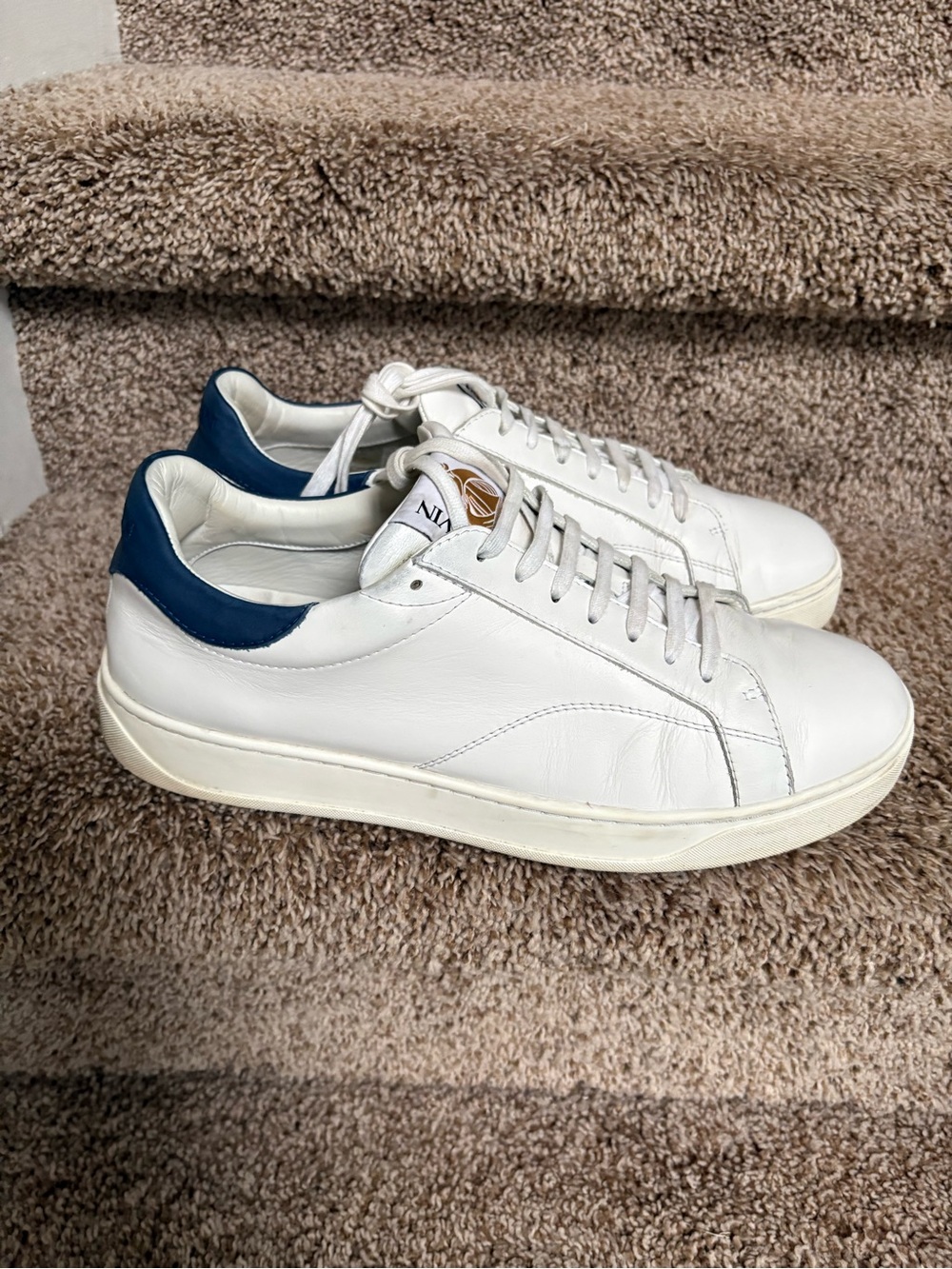 Lanvin White Leather Men’s Sneakers with Navy Heel